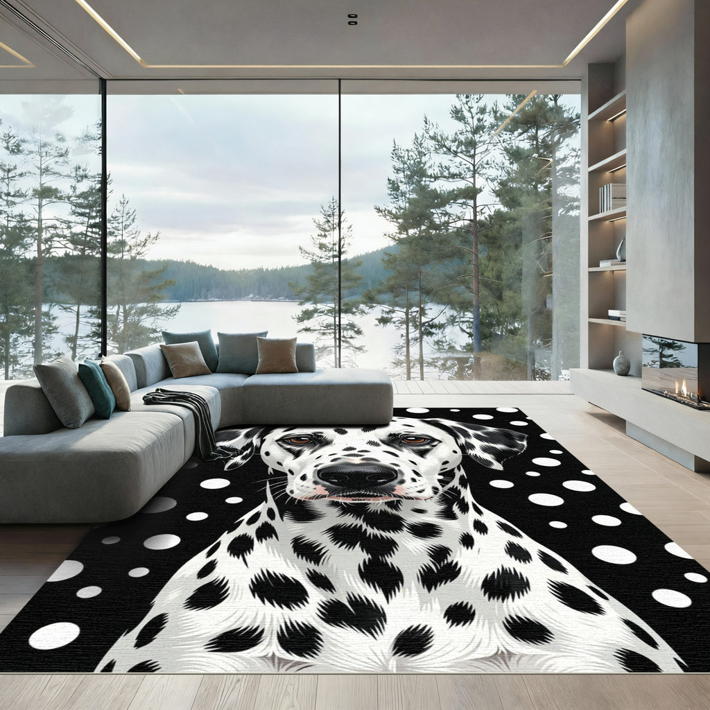 Black White Polka Dot Dalmatian Portrait Rug