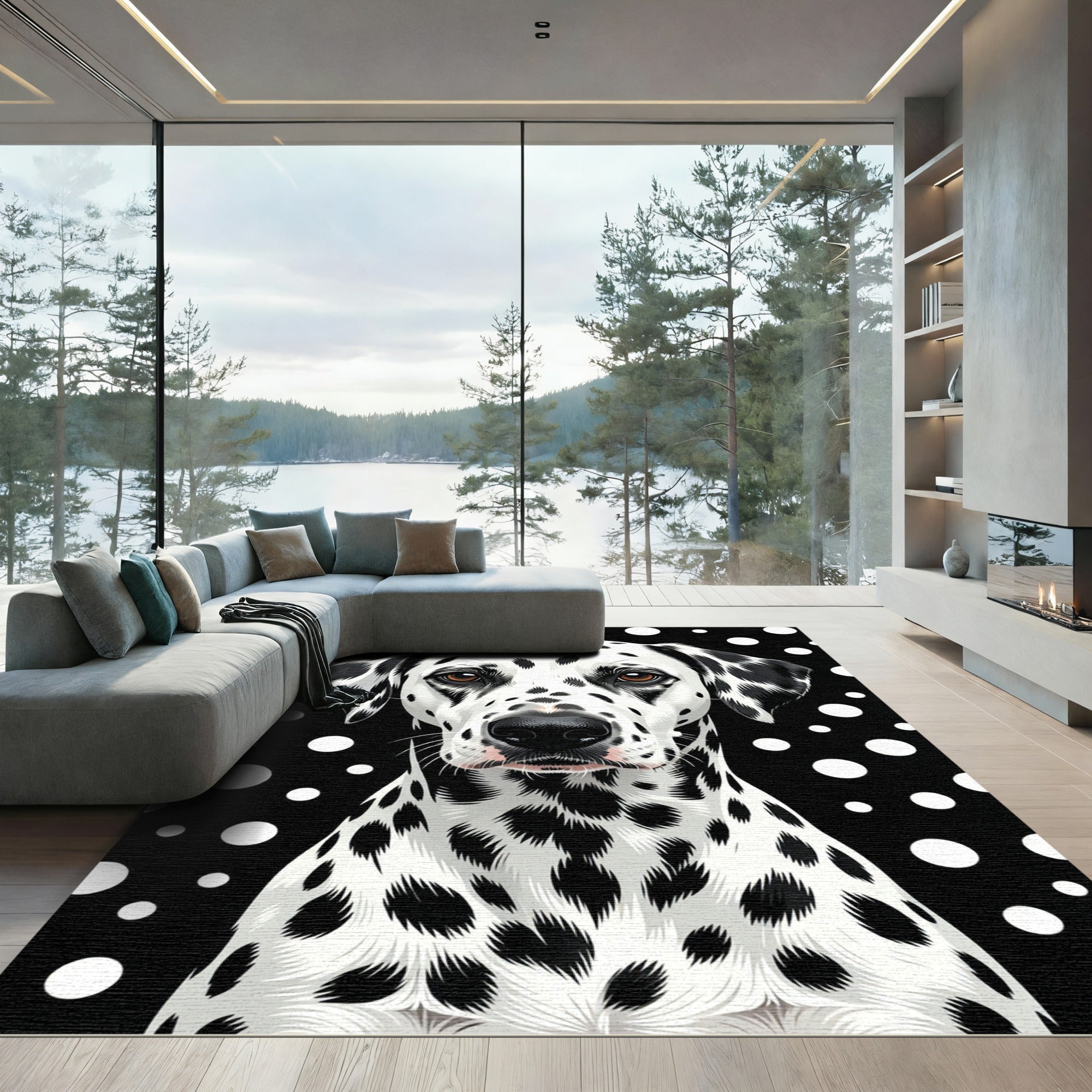 Black White Polka Dot Dalmatian Portrait Rug