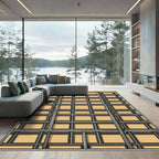 Geometric Tan Lattice Weave Rug
