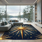 Golden Celestial Star Compass Navy Rug