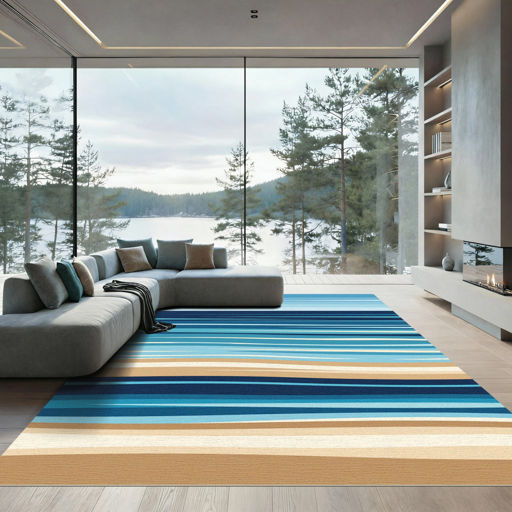 Abstract Coastal Horizon Beach Stripes Rug