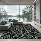 Ornate Black Floral Vine Swirls Rug