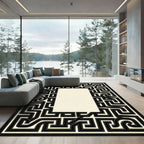 Intricate Black Maze Border Cream Rug