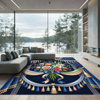 Elegant Navy Floral Bouquet Drapery Border Rug