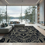 Celestial Black and Gold Mandala Rug