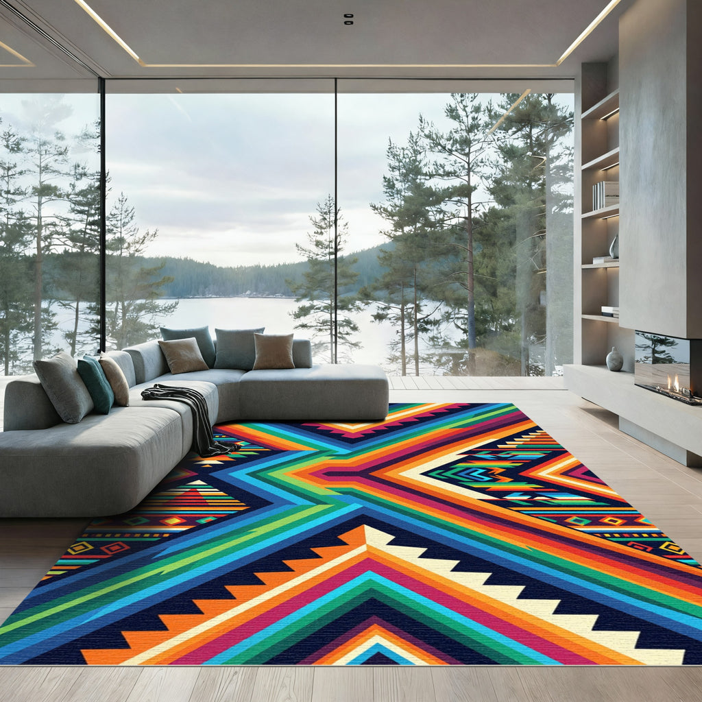 Vibrant Geometric Rainbow Mountain Art Rug