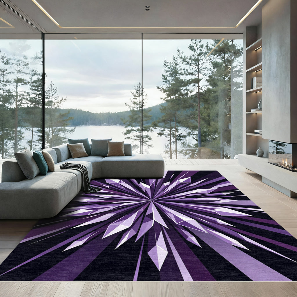 Radiant Purple Crystal Starburst Burst Rug