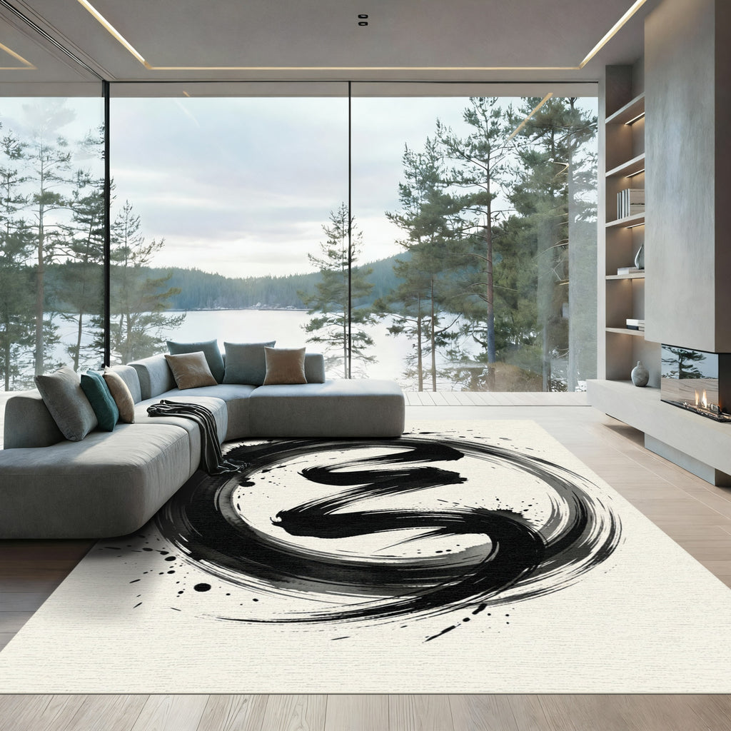 Black Ink Swirl Enso Rug