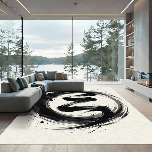 Black Ink Swirl Enso Rug