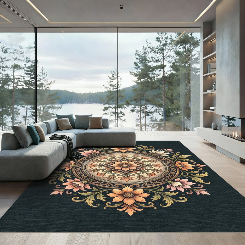Vintage Floral Medallion Earthy Gold Rug