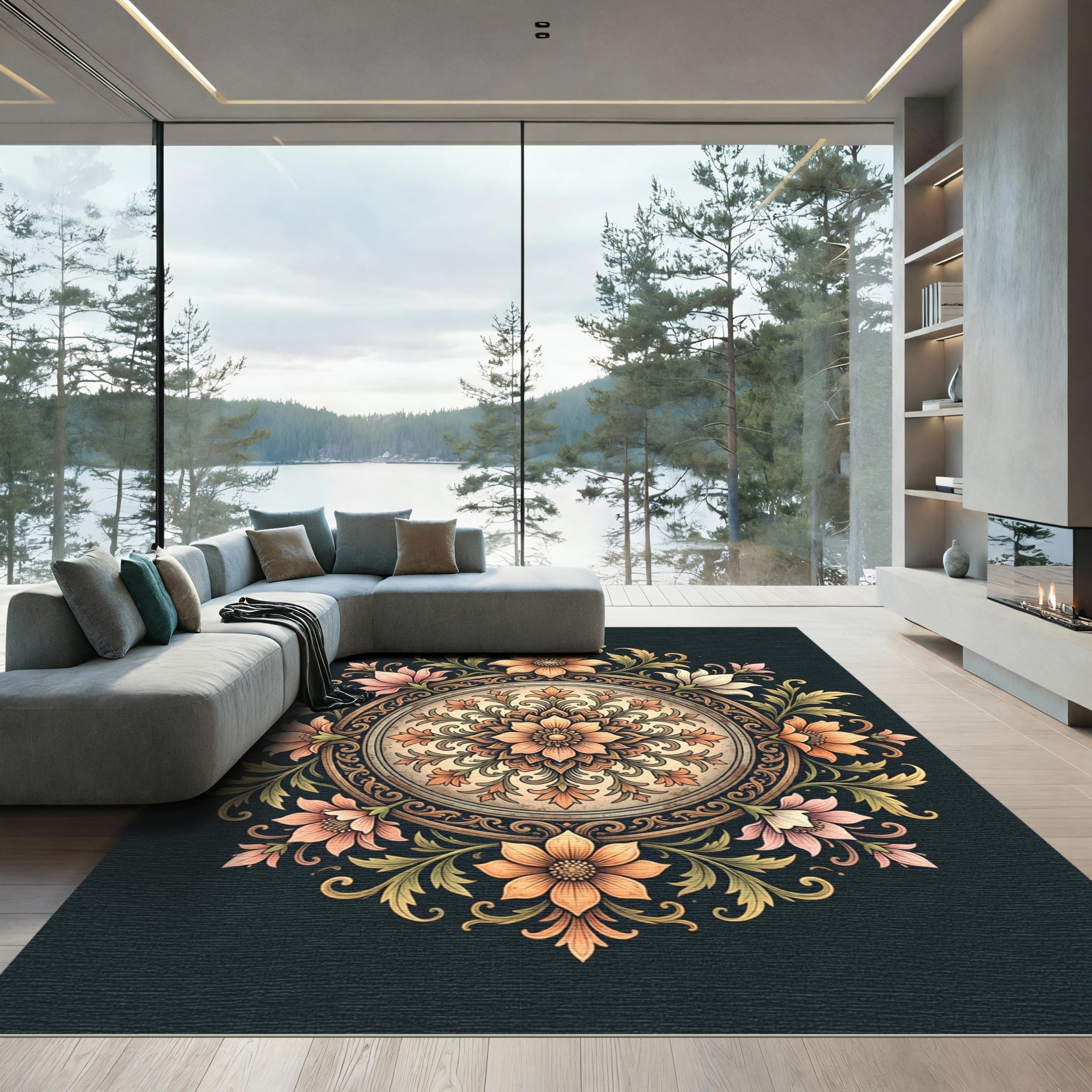 Vintage Floral Medallion Earthy Gold Rug