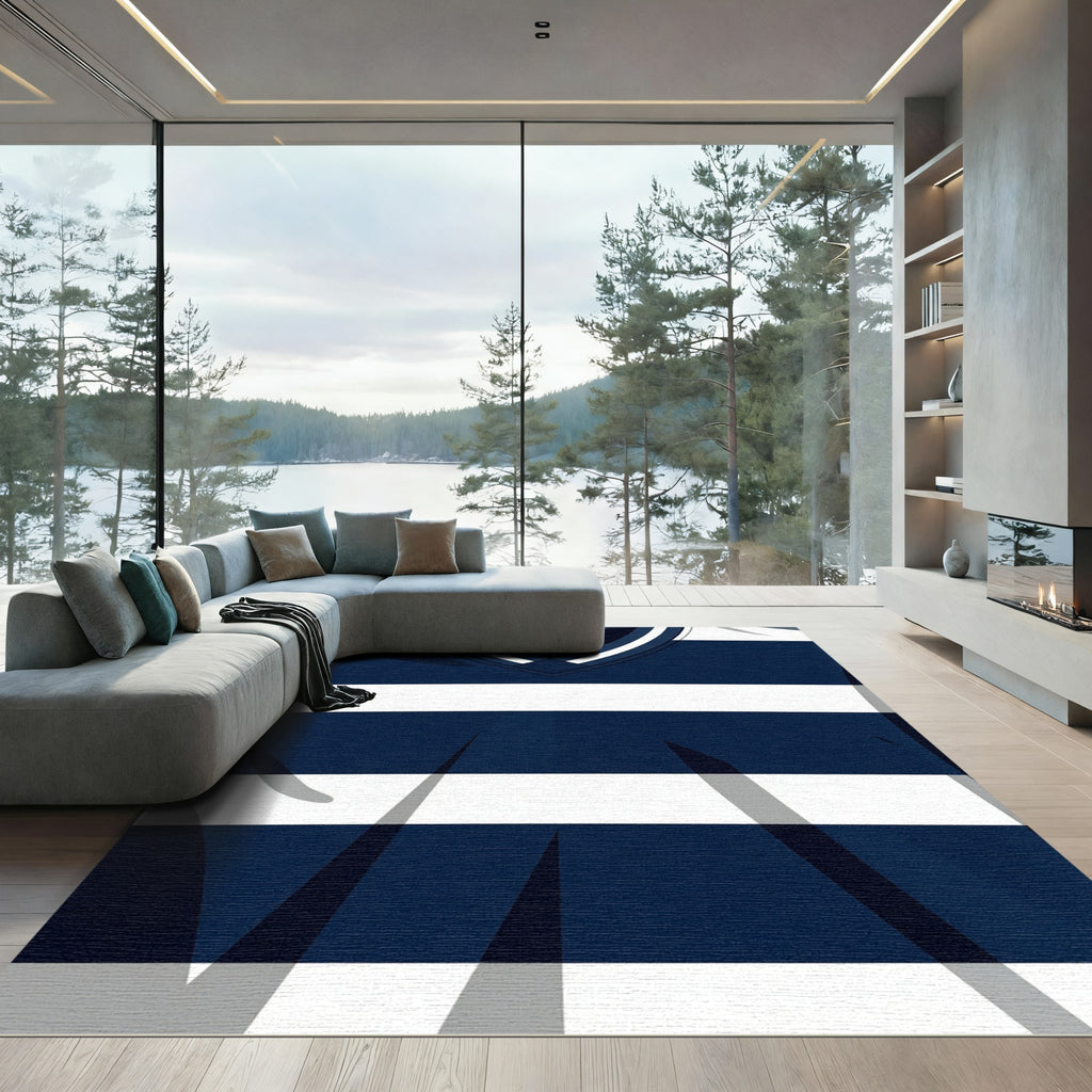 Navy and White Striped V-Neck Rug