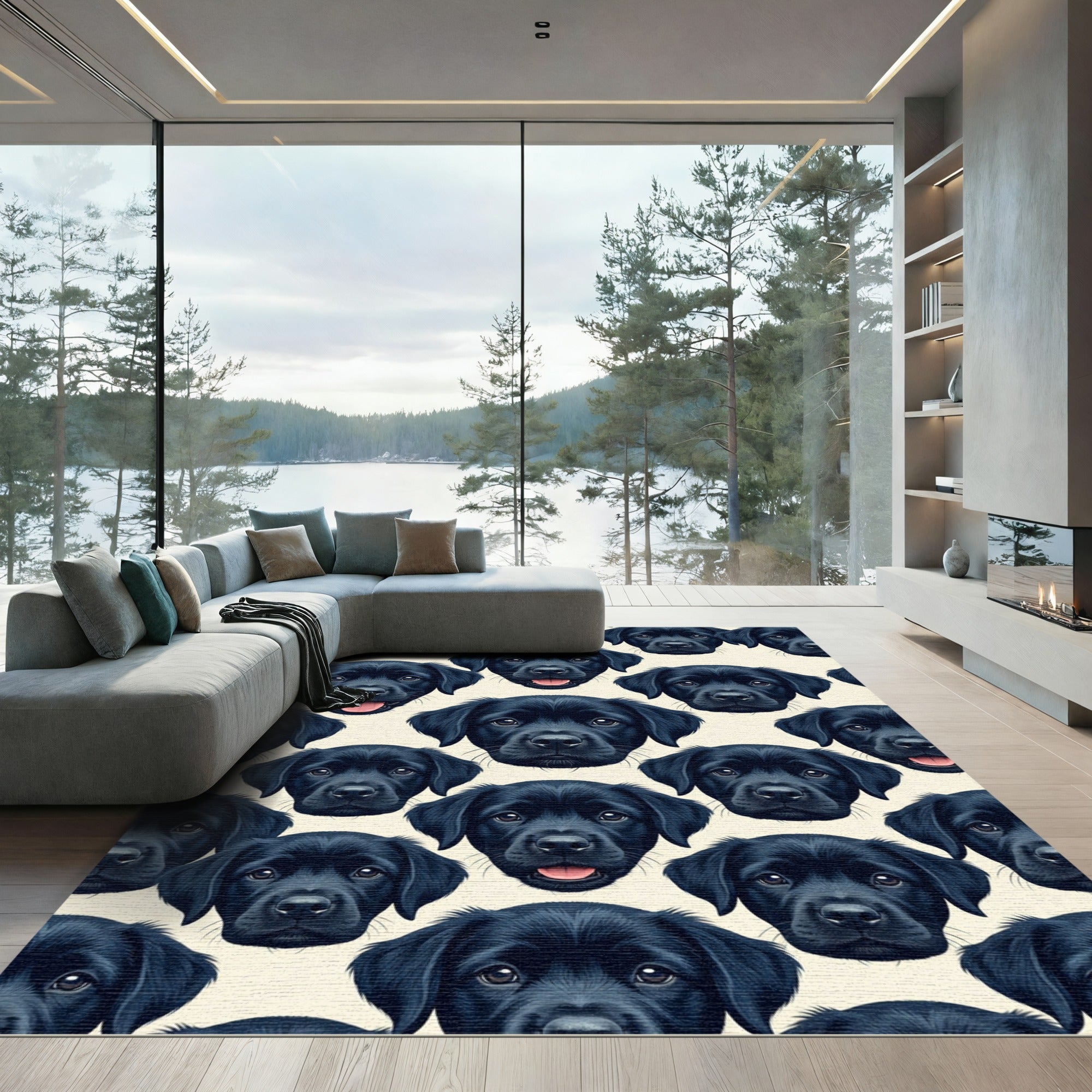Adorable Black Labrador Puppy Repeat Rug