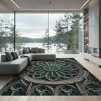 Gothic Emerald Radiant Rose Window Rug