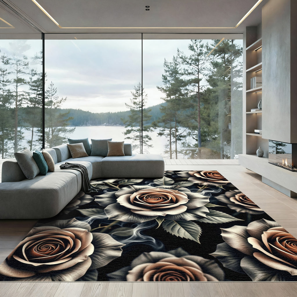 Grayscale And Peach Rose Smoke Rug
