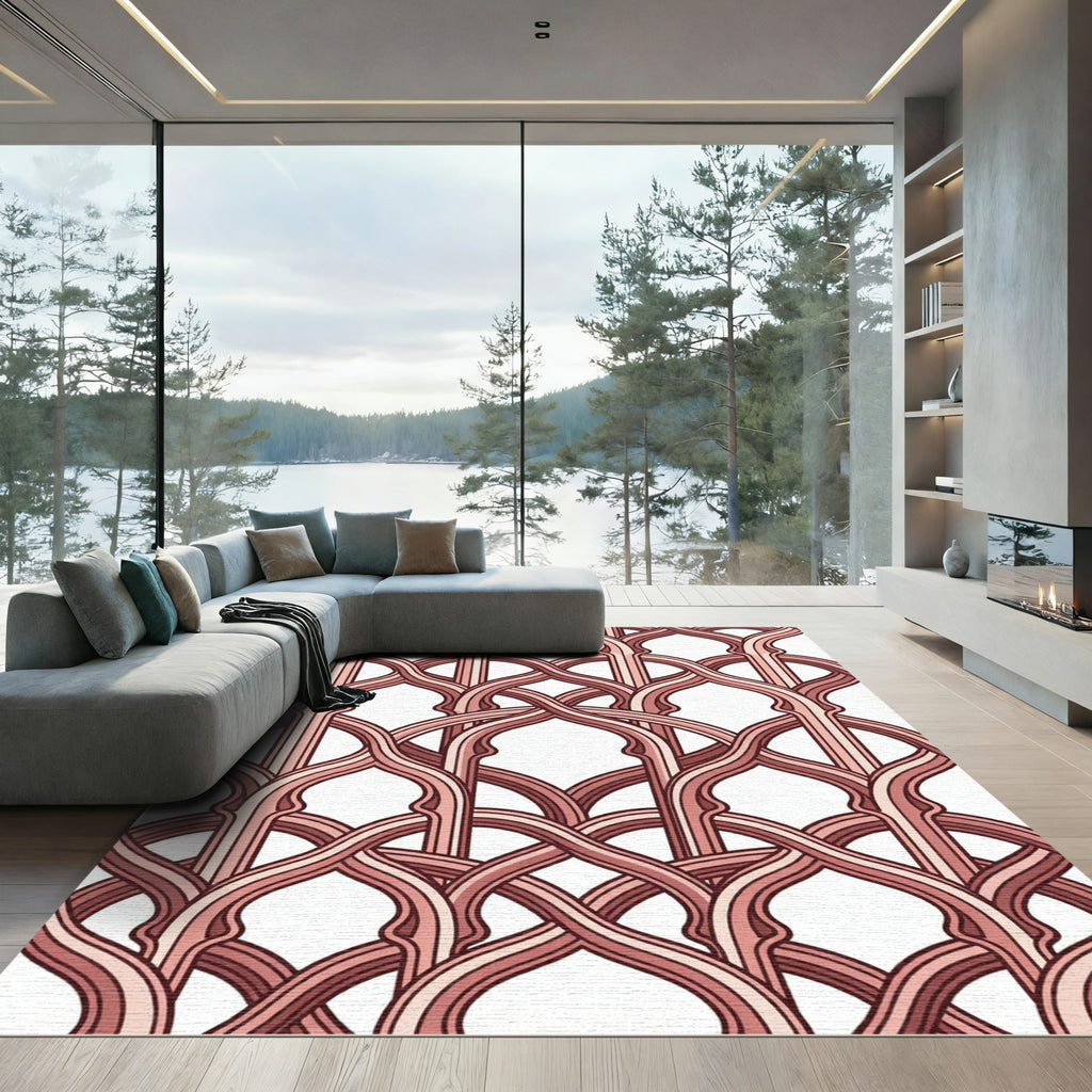Blush Interlocking Arch Lattice Geometric Rug