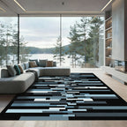 Modern Slate Blues Horizontal Bars Rug