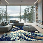 Japanese Great Wave Blue Sea Art Rug