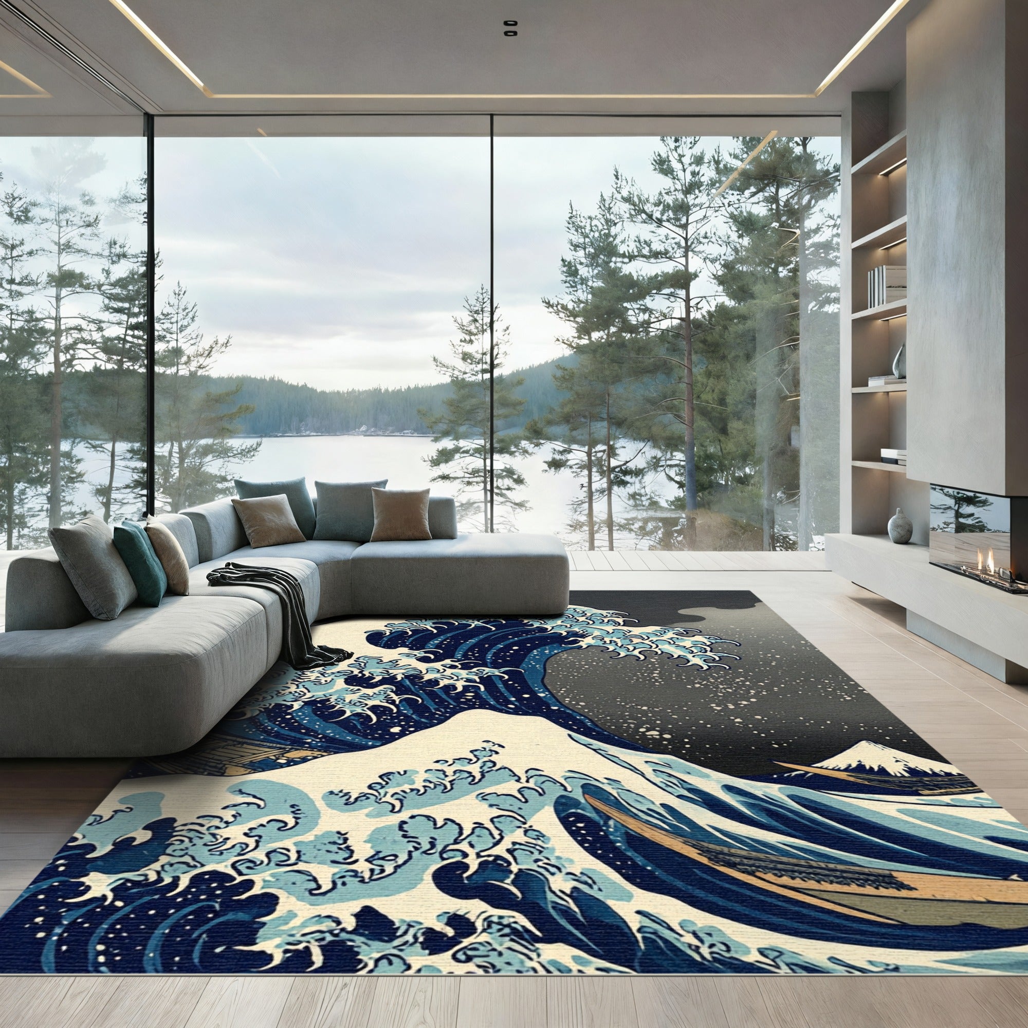 Japanese Great Wave Blue Sea Art Rug