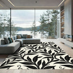 Black Leaf Vine Scroll Cream Rug