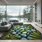 Luminous Bioluminescent Pebble and Fern Foliage Rug