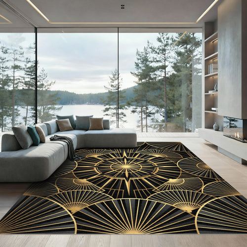 Art Deco Gold Radiant Fan Rug