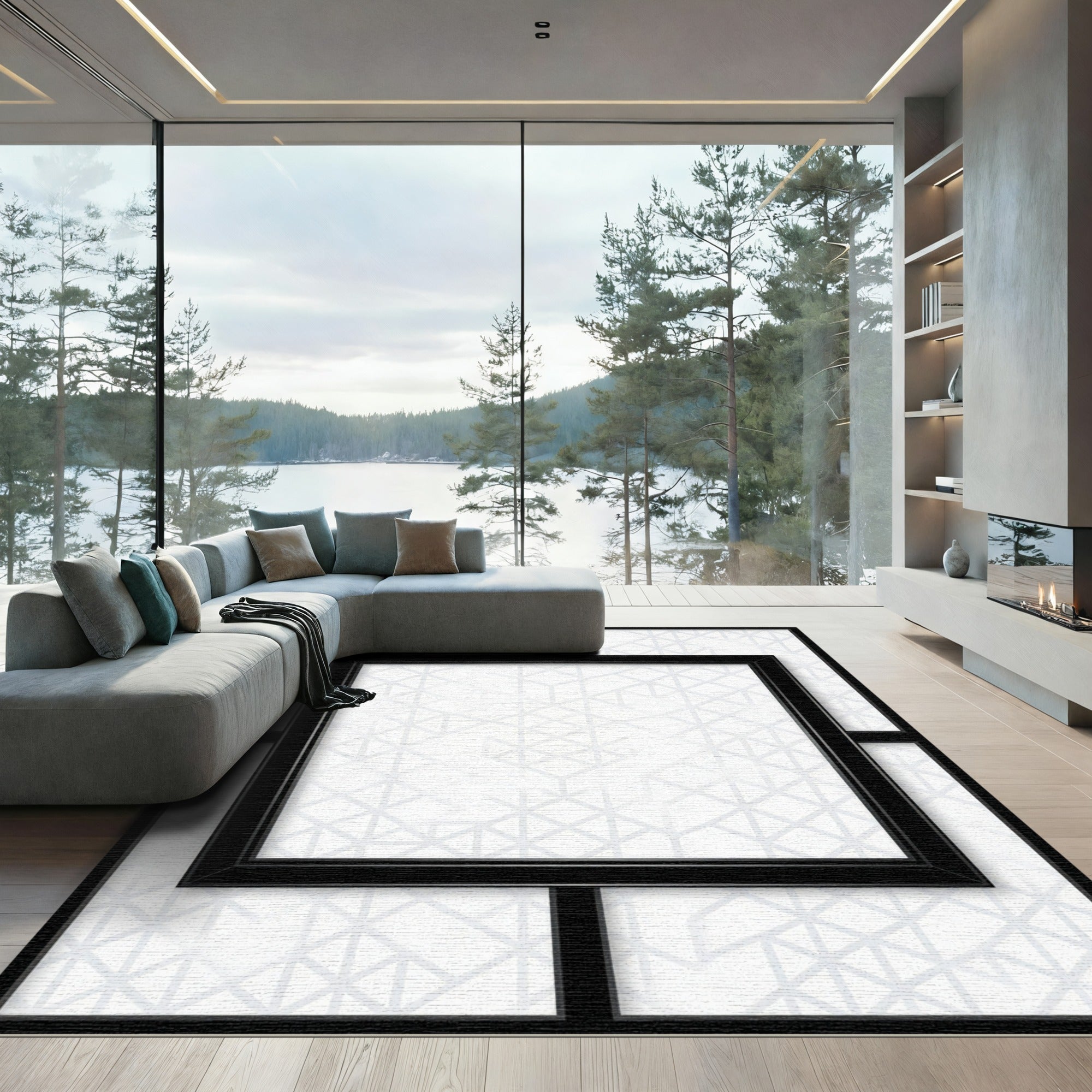 Modern White Geometric Interlocking Cubes Rug