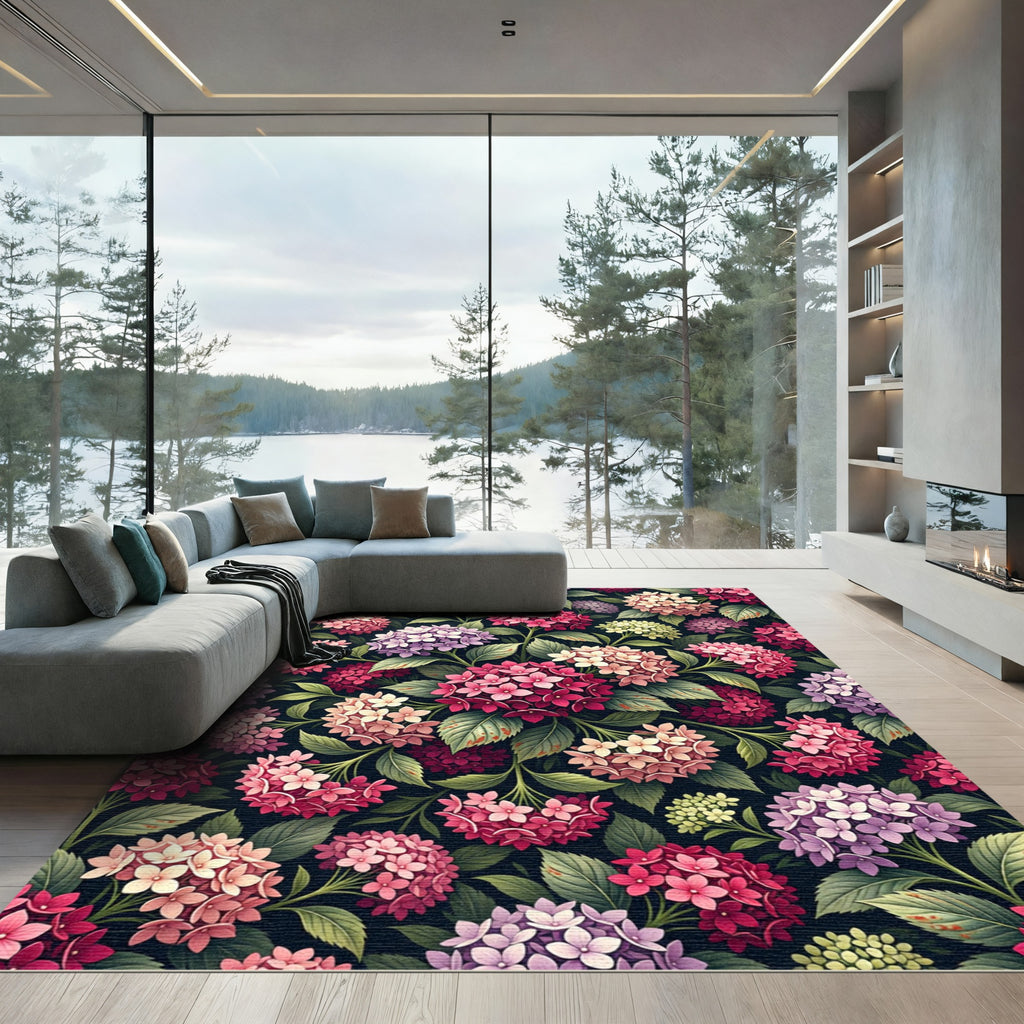 Vibrant Pink and Purple Hydrangea Garden Rug