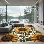 Golden Sunflower Botanical Illustration Rug