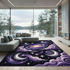 Celestial Violet Crescent Moon Galaxy Rug