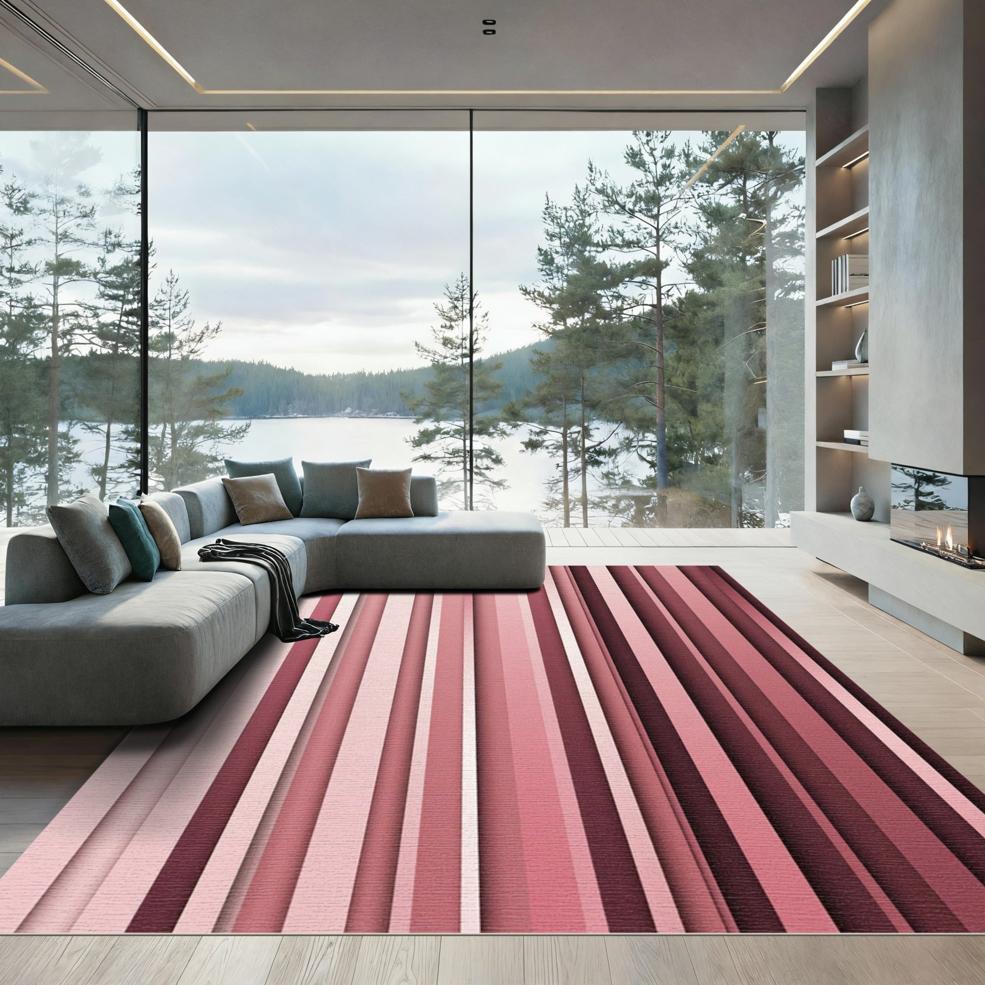 Modern Blush Pink Vertical Stripe Rug