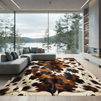Tricolor Brown Black Cowhide Animal Texture Rug