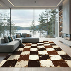 Brown Beige Splattered Checkerboard Rug