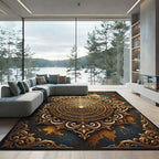 Ornate Golden Filigree Floral Mandala Rug