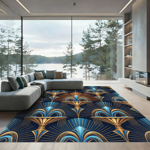 Art Deco Golden Fountain Blue Radiance Rug