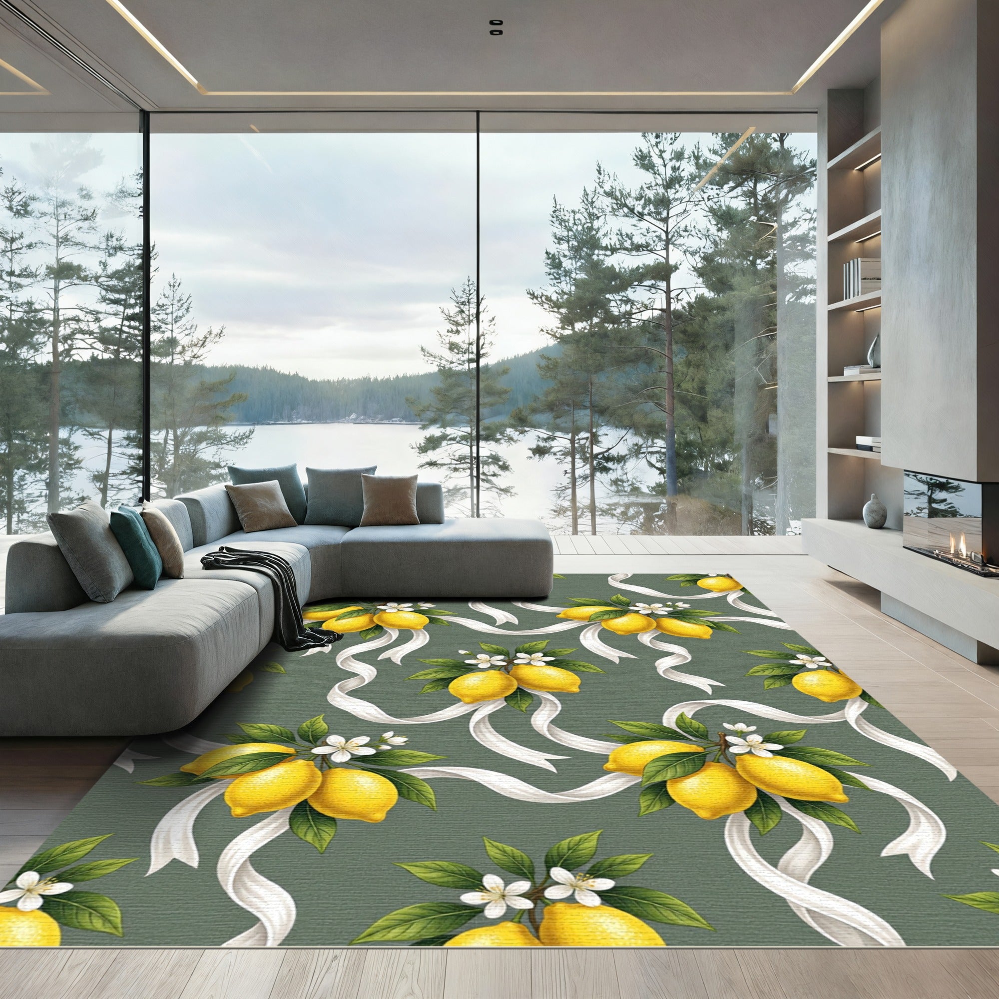 Vintage Lemon Grove Sage Ribbon Rug