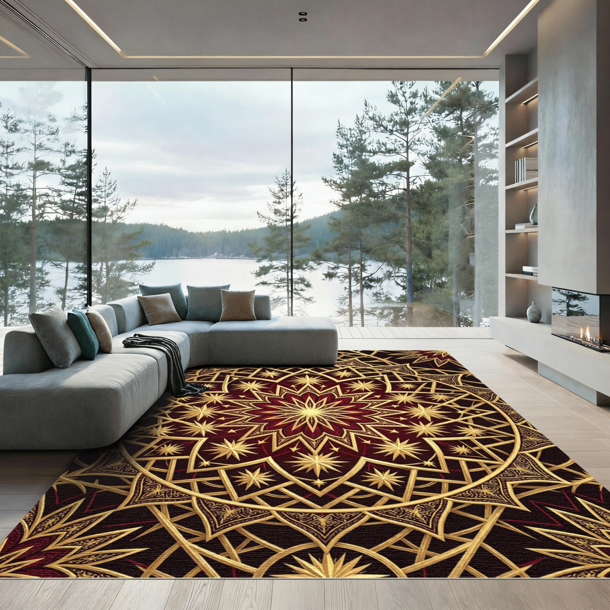 Golden Celestial Starry Medallion Rug