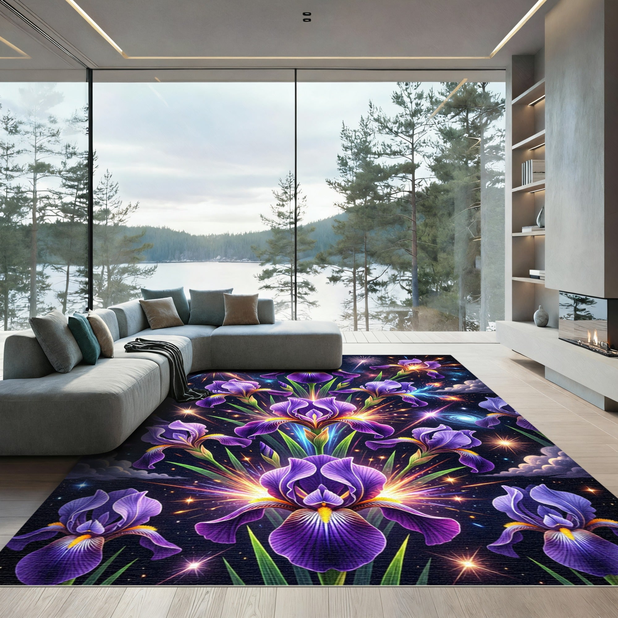 Galactic Purple Iris Fireworks Splash Rug