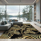 Bold Black Gold Zebra Herd Illustration Rug