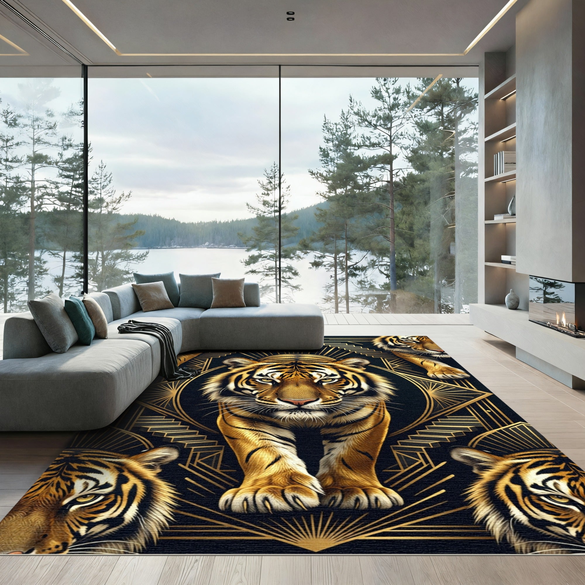 Golden Tiger Art Deco Regal Rug