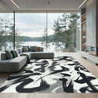 Monochromatic Calligraphy Brush Strokes Rug