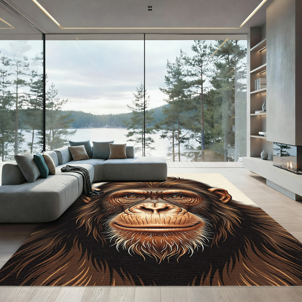 Majestic Brown Primate Portrait Art Rug