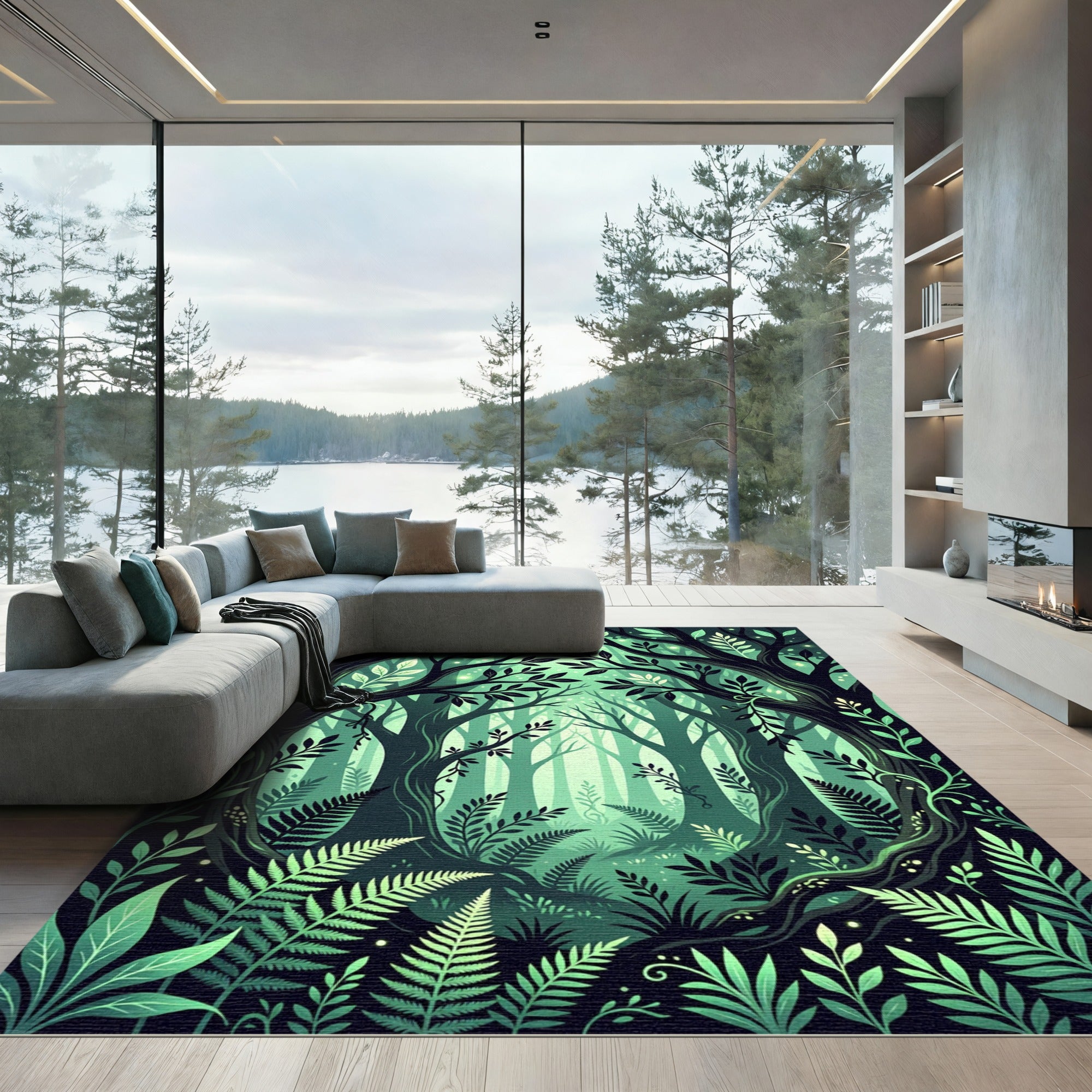 Lush Green Enchanted Forest Foliage Rug