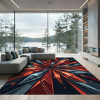 Shattered Crimson Angular Geometric Crystal Rug