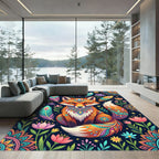 Vibrant Boho Fox with Floral Feathers Rug