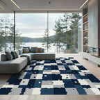 Abstract Navy Blue Checkerboard Blocks Rug