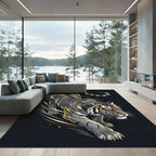 Golden Slashing Tiger Charcoal Abstract Art Rug