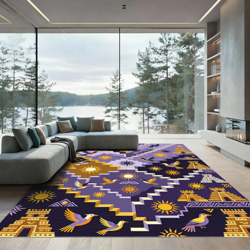 Terracotta Sun Bird Aztec Stairway Rug