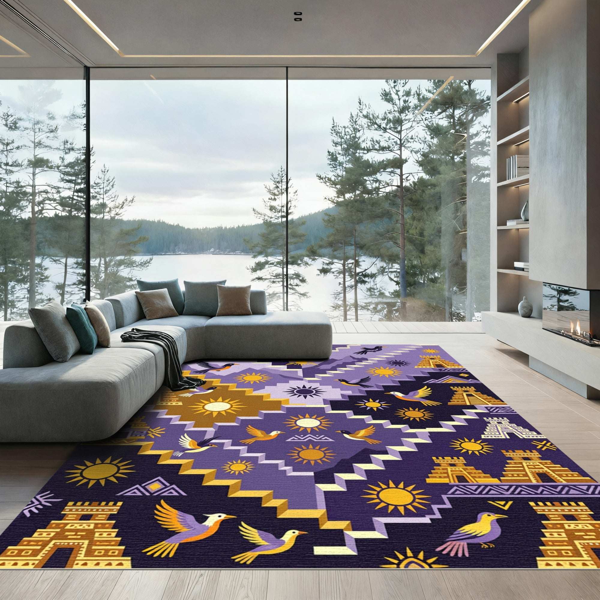 Terracotta Sun Bird Aztec Stairway Rug