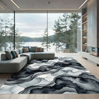 Monochrome Abstract Ink Flow Swirl Rug